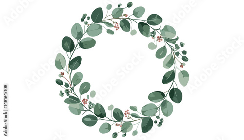 Eucalyptus wreath: A visually stunning wreath crafted from vibrant green eucalyptus leaves and delicate red berries, offering a symbol of beauty and natural elegance. 