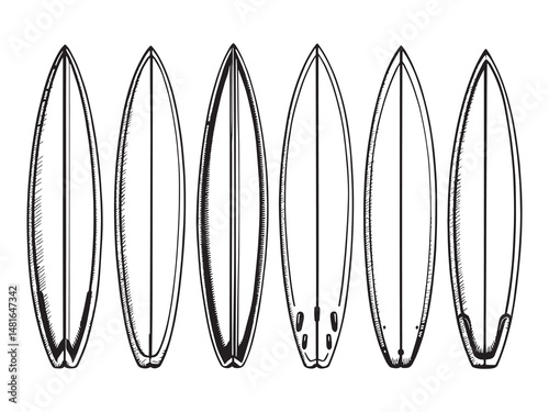 Surf Board Line Art Illustration Pack