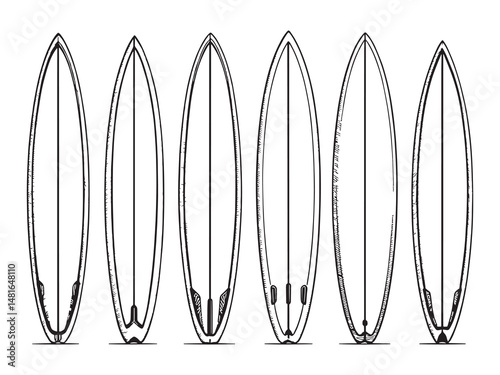 Simple Surf Board Vector Outline Set