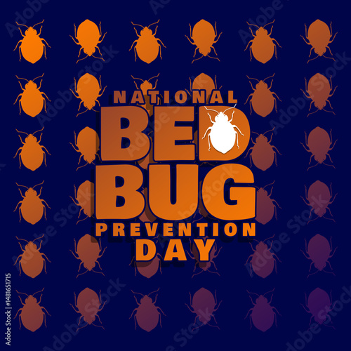 National Bed Bug Prevention Day to celebrate on June 10th. Bold text with an illustration of a white bug on gradient background.