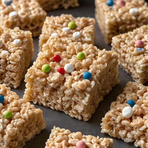 Festive rice krispie treats with candy photo