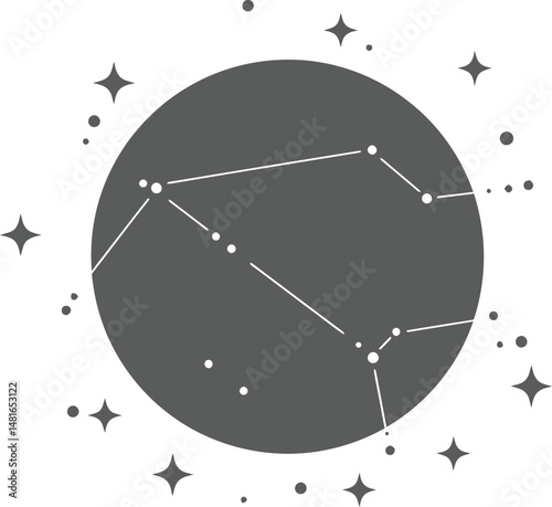 Illustration of Minimalist vector design of a moon and stars, by a world-class graphic designer. no text, minimalist, abstract, clean white background