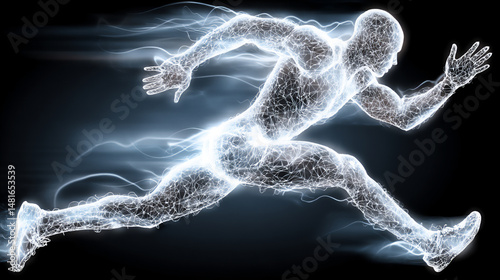 silhouette of a person leaping across a void of swirling dark energy towards a bright, pulsating sphere of light, abstract representation of overcoming darkness,