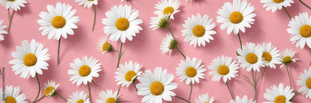 Seamless floral pattern with white chamomile flowers on a pastel pink field, surface, textile Seamless floral pattern with white chamomile flowers on a pastel pink field, surface, textile