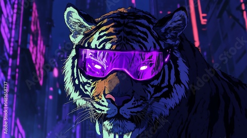 tiger with a crown of floating stones standing in still silence
