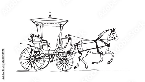Horse Carriage line art
