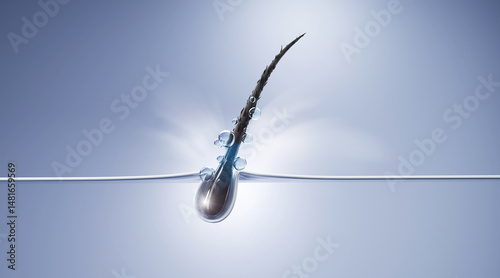 High-detail 3D illustration of follicle stimulation using modern biotech, ideal for hair thickening, alopecia solutions, and premium skincare visuals.