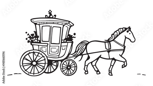 Horse Carriage line art