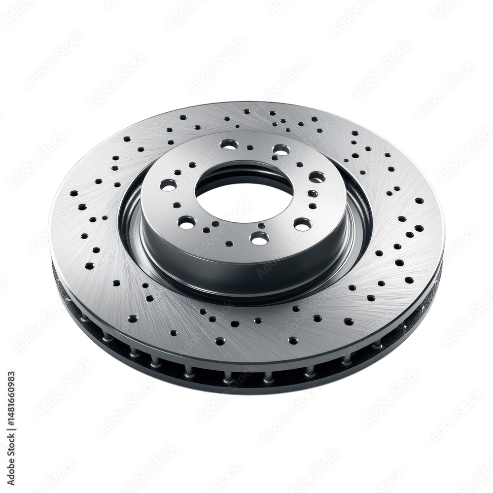 Precision engineered brake rotor shining under studio lights symbolizing on transparent background