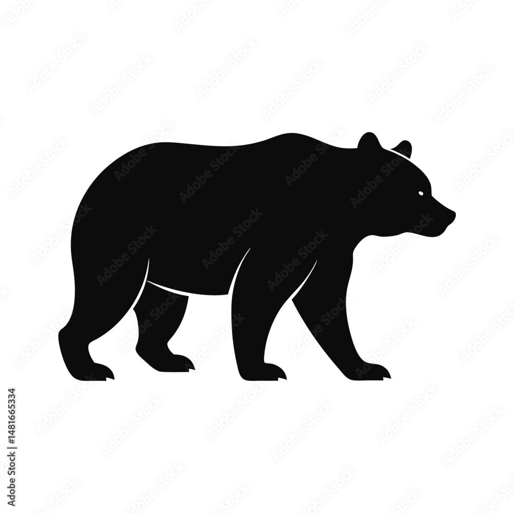 Fototapeta premium Black silhouette illustration of a walking bear isolated on a clean white background