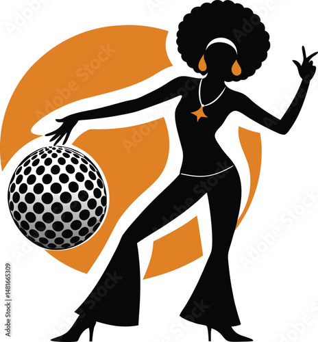 Retro Silhouette of a Disco Dancer with a Disco Ball