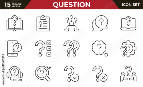 Question line icon set. Problem, confusion, asking and questioning, question mark. Outline vector icon in linear set.