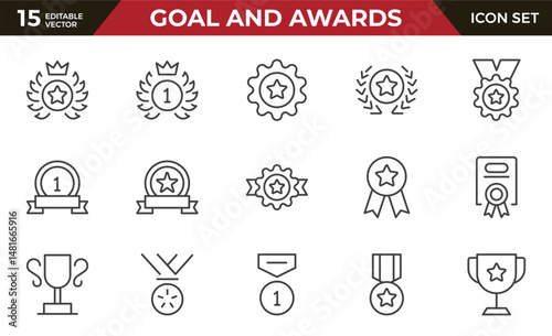 Goal and Awards Icon Set. A motivational collection of icons designed to celebrate achievements and aspirations, perfect for personal development, coaching, and recognition.