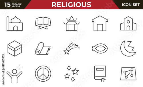 Religious Icon Set. A meaningful collection of icons representing various faiths and beliefs, perfect for enhancing educational materials, spiritual apps, and community outreach initiatives.