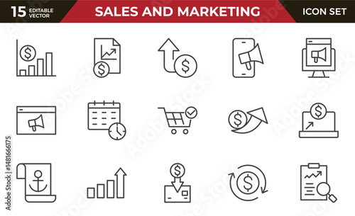Sales and Marketing Icon Set. A dynamic collection of icons designed to enhance branding, promotions, and customer engagement, perfect for marketing materials and business applications.