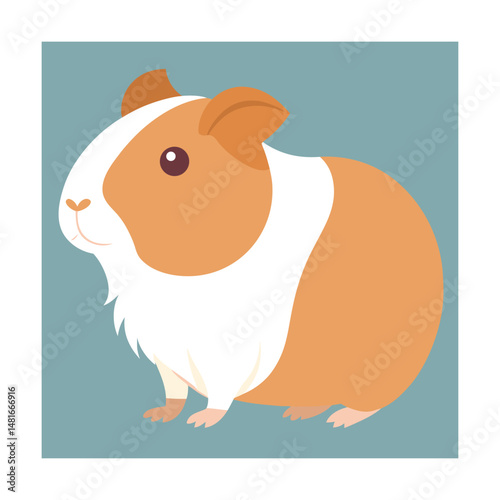 Adorable illustration of a guinea pig with orange and white fur in a simplified flat style