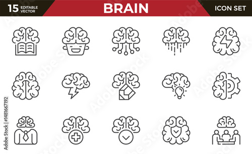Brain line icon set. Mind, thinking, mind and thoughts of a person. Outline icon collection. Pictogram and infographic. Editable stroke.