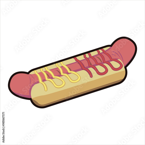Hot Dog Colored Flat Illustration
