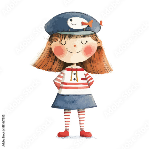 watercolor illustration of girl Ship Captain clipart isolated