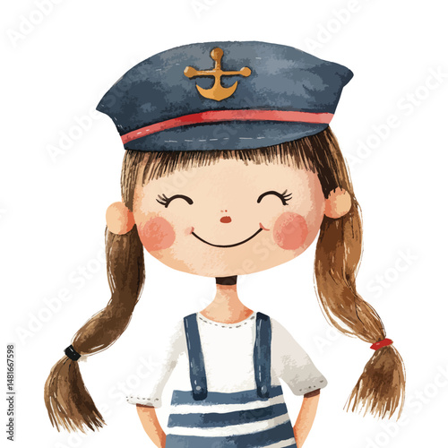 watercolor illustration of girl Ship Captain clipart isolated
