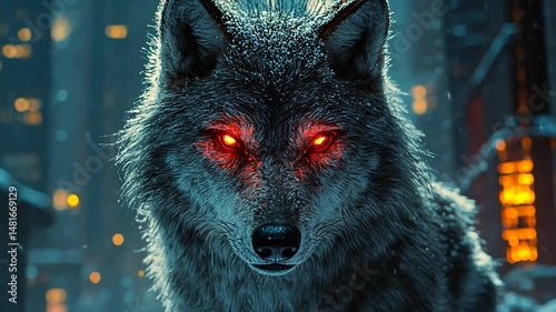Wolf night city portrait