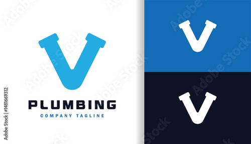 Letter V with Plumbing Logo