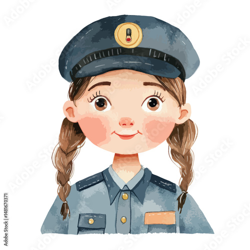 watercolor illustration of girl Train Operator clipart isolated