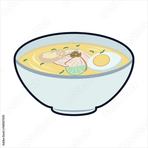 Soto Colored Flat Illustration, Indonesian Traditional Food