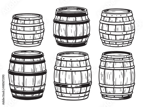 Wooden barrel simple line art collection