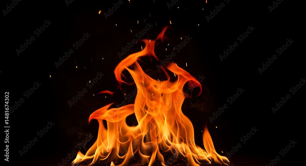 Obraz premium Realistic Flames Rising on Black Background in Ultra HD