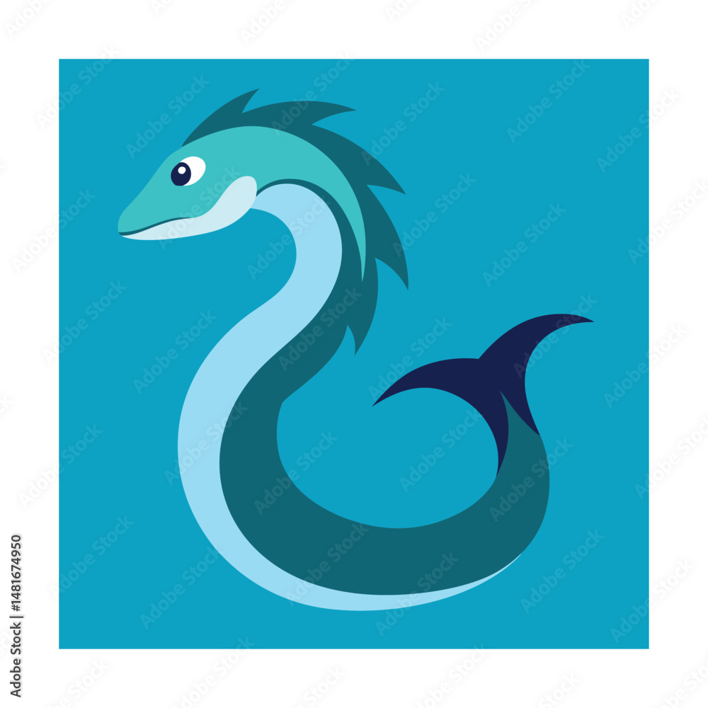 Fototapeta premium Vector illustration of a stylized blue sea serpent or mythical aquatic creature