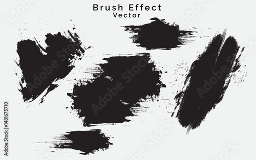 Brush strokes art design in an isolated background. Hand paint. Black color abstract brush stock effect with white background. Black painting brush effect vector. 