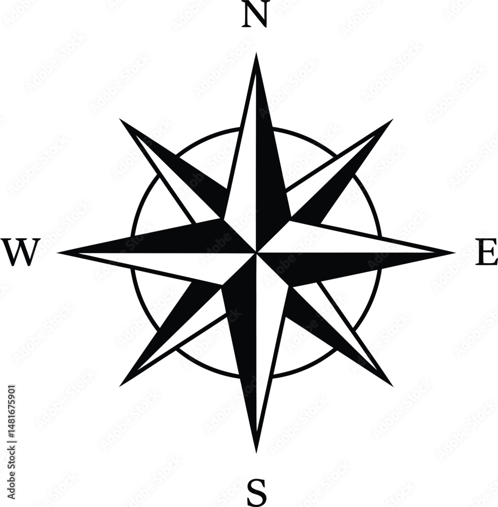 Obraz premium Minimalist Compass Rose Vector