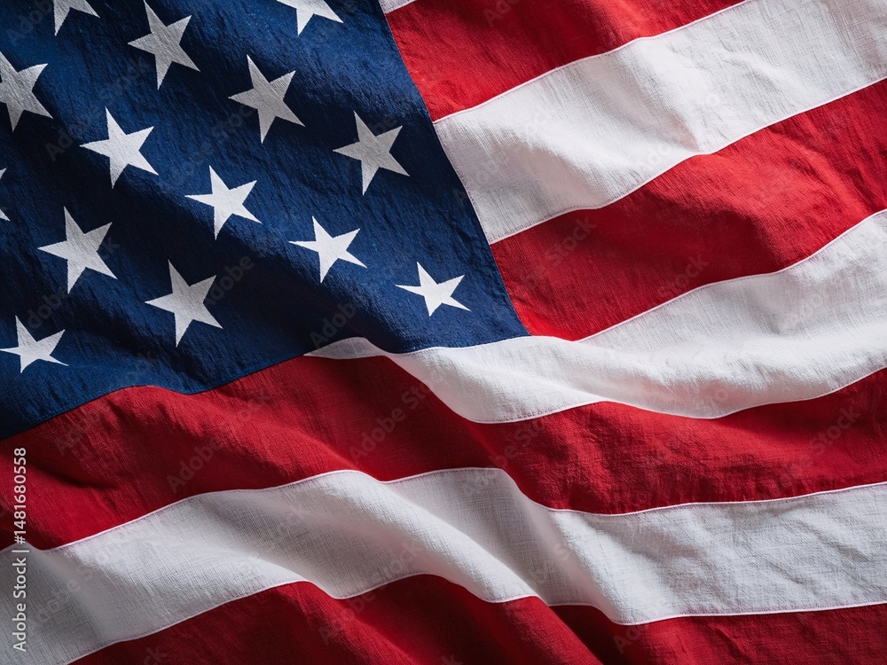 Obraz premium American flag, stars and stripes wrinkled.