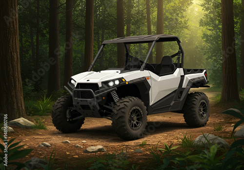 Off-Road Utility Vehicle in a Lush Forest Setting