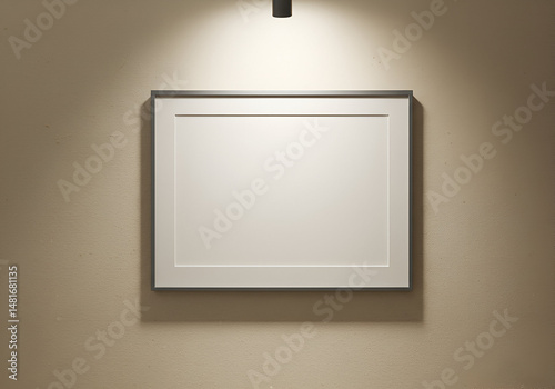 Empty Frame on Beige Wall, Perfect for Mockups