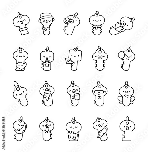 Little key character set showing various cute moments with holding items, smiling faces, charming poses and lovely accessories for yours creative projects