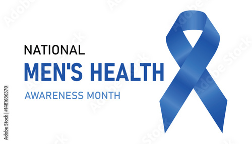 National Men's Health Awareness Month. Blue Ribbon. Holiday concept. June is Men's Health Month celebrations. Template for background, banner, card, poster with text inscription. Vector banner. Eps10 