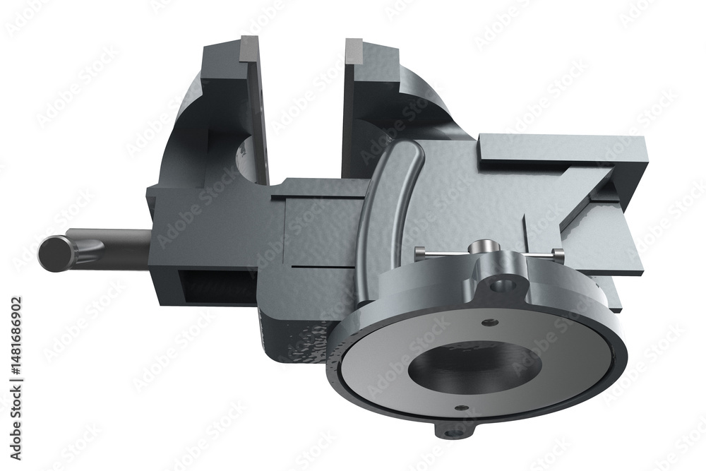 Naklejka premium Heavy-Duty Bench Vises: Essential Grey Industrial Tools for Garage and Shop. Precision Gripping Devices for Metal Fabrication, Woodworking and Assembly. High-Resolution Isolated Transparent Object