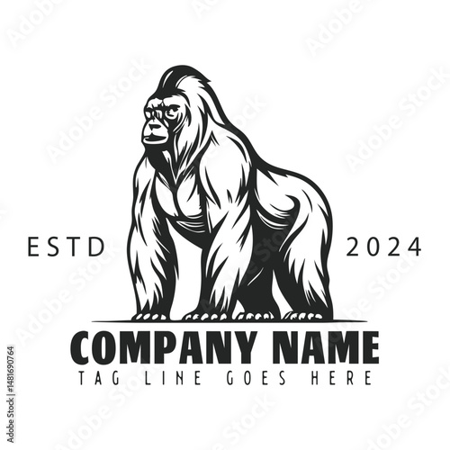 Hand drawn gorilla logo illustration in vintage style