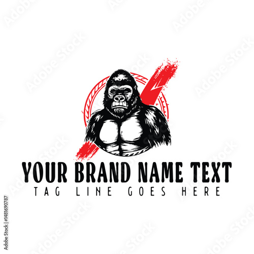 Hand drawn gorilla logo illustration in vintage style