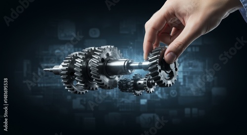 3D Gears And Hand: Engineer...