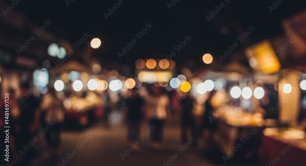 Fototapeta premium Abstract Background of Blurred Night Market Crowd