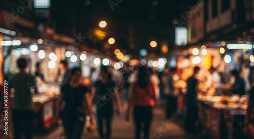 Blurred Photo of Night Market Crowd and City Lights