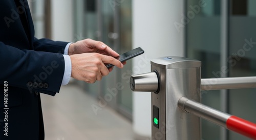 Businessman Using Phone For Access Control Photo
