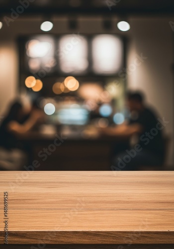 Empty Wooden Table Top Cafe...