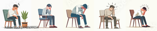 Vector of a man sitting and holding a sore head