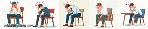 Vector of a man sitting and having a headache