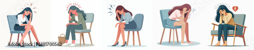 Vector of a woman in pain because she has a headache