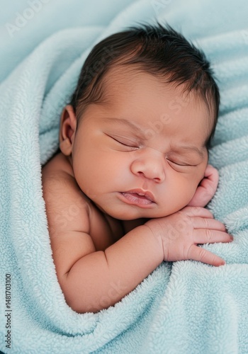 Newborn Baby Boy Sleeping Peacefully Photo